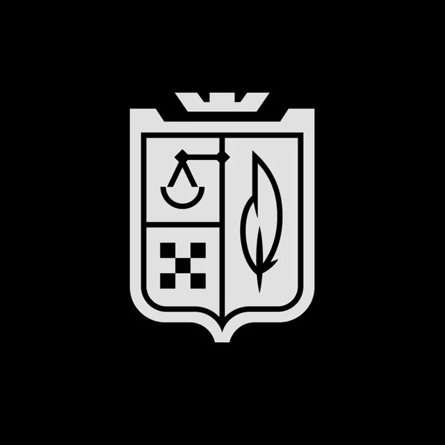 Heraldic shield with leaf and droplet quarters, minimal, line-art, light