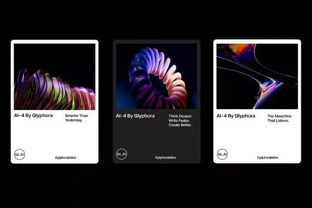 Glyphora AI-4 gradient campaign cards, abstract, gradient-heavy, dark