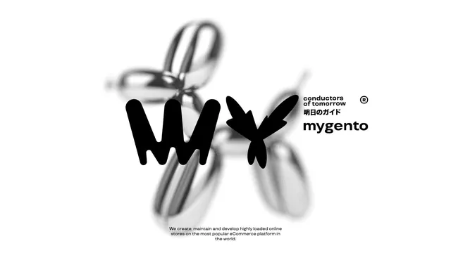Mygento eCommerce brand with blurred hand symbol, minimal, monochrome, dark