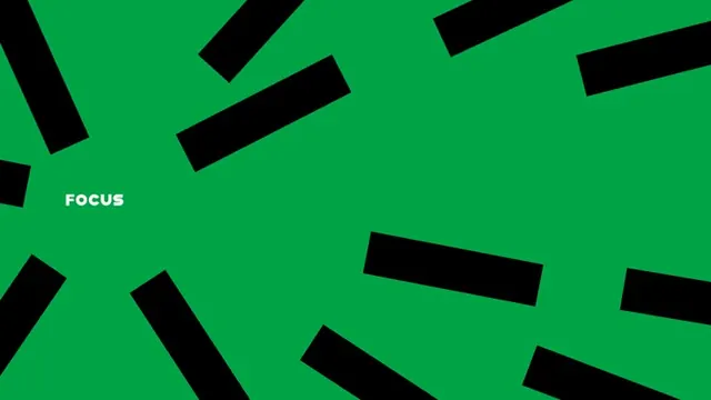 Focus geometric wordmark with neon green and black bars, geometric, abstract, dark
