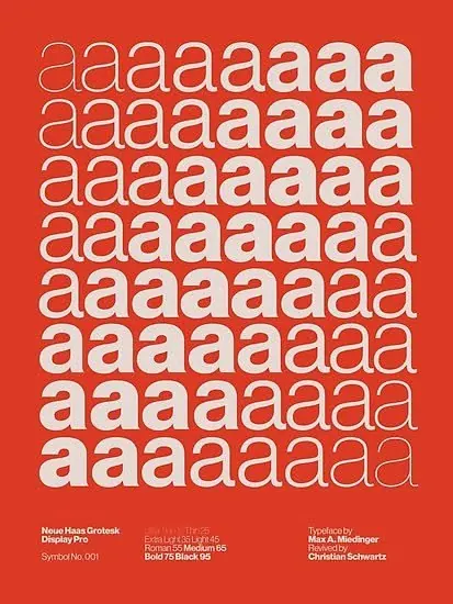 Neues Haas Grotesk type specimen poster by Christian Schwartz, minimal, geometric, warm