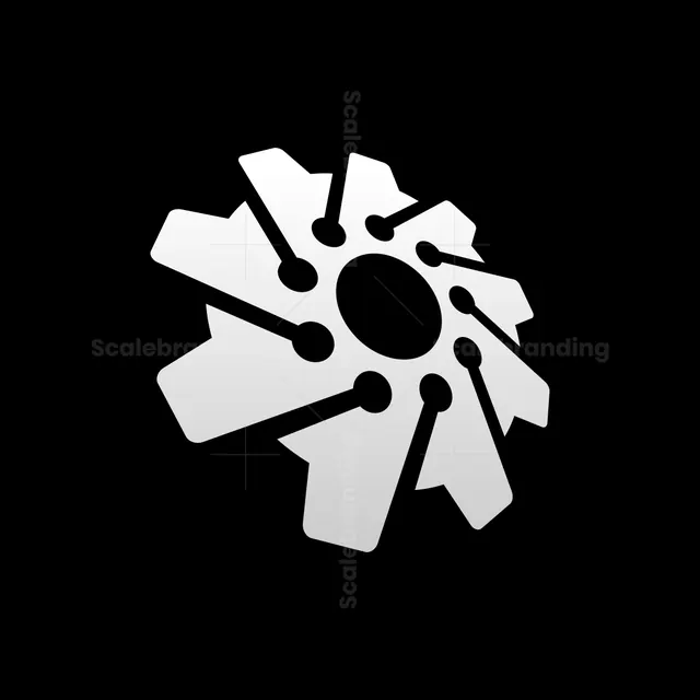 Mechanical gear mark with radial connectors, minimal, geometric, dark