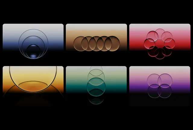 Abstract gradient spheres and glass forms, gradient-heavy, abstract, warm