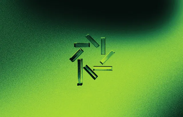 Metallic linear elements on gradient green background, abstract, geometric, dark