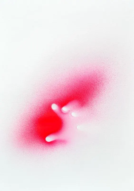 Red-pink gradient bloom with soft feathered edges, abstract, gradient-heavy, warm