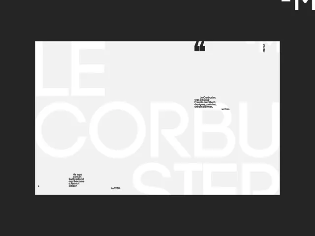 Le Corbusier biography typography layout, minimal, editorial, monochrome