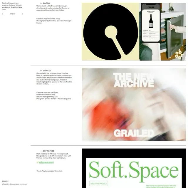 Portfolio case study showcase: Rocco, Grailed, Soft.Space, minimal, editorial, dark