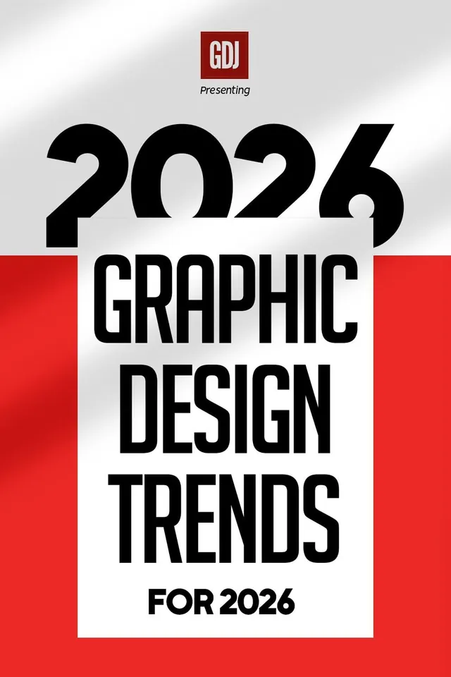 2026 Graphic Design Trends - GDJ announcement poster, editorial, minimal, dark