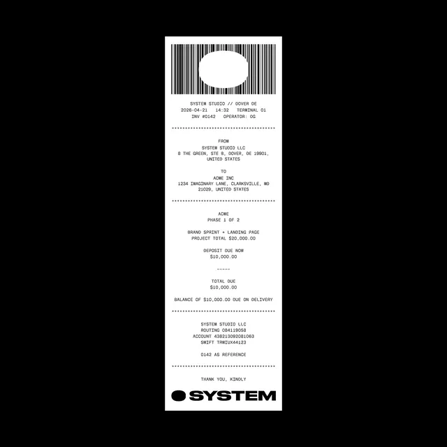 Receipt-Style Studio Invoice, minimal, monochrome