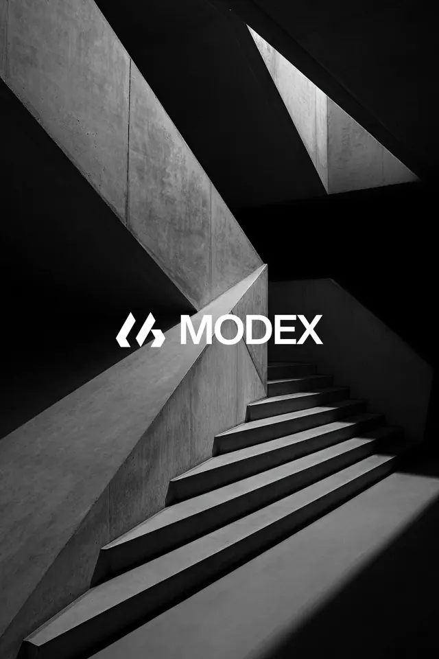 Modex architectural brutalism with typography, brutalist, geometric, dark