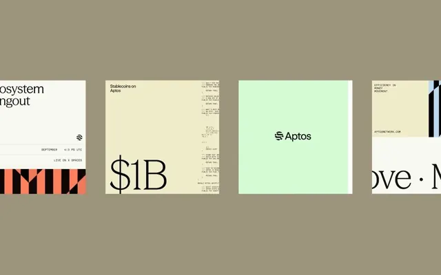 Aptos crypto brand identity system, minimal, corporate-clean, warm