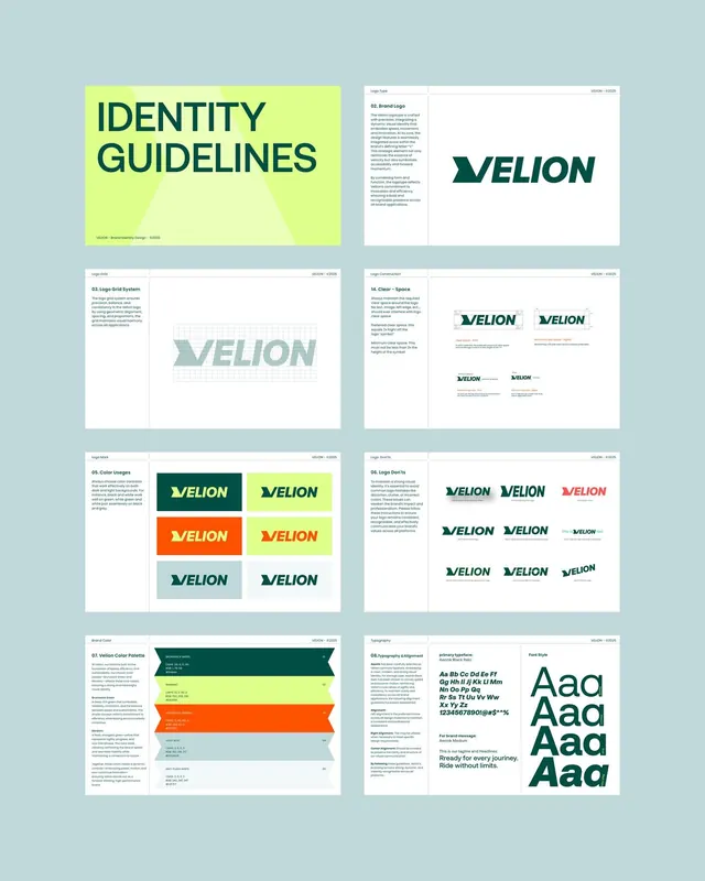 VELION: modular identity system with lime accent, minimal, corporate-clean, light