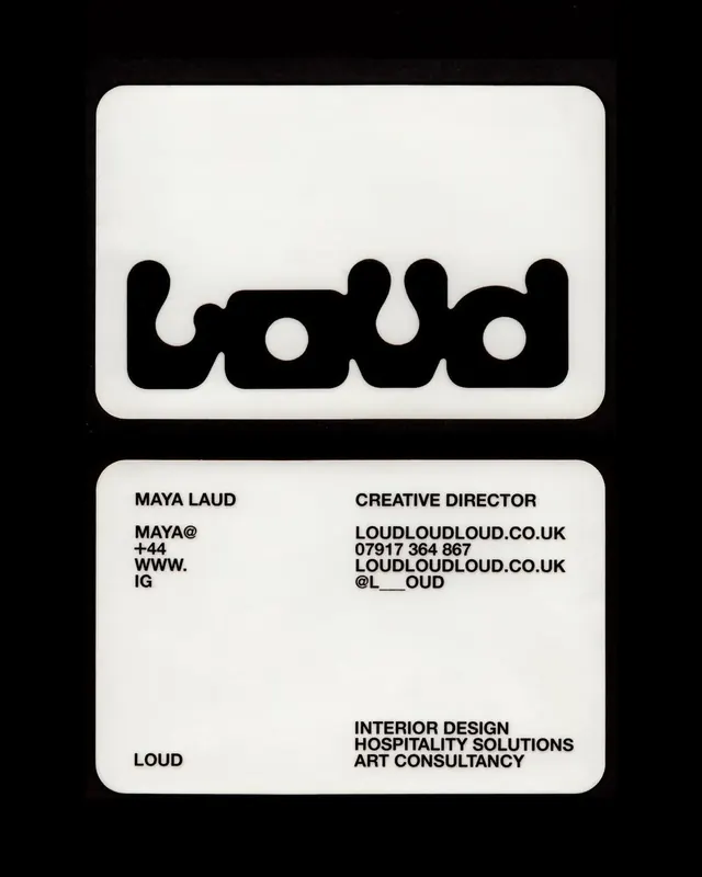 LOUD brand identity with organic wordmark and business card, minimal, corporate-clean, dark
