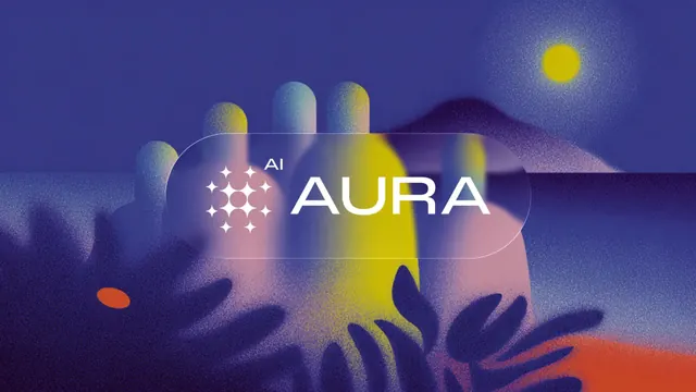 AURA: AI brand identity with luminous gradient, abstract, gradient-heavy, dark