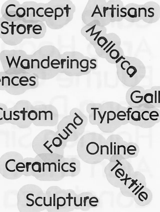 Artisanal concept map tag cloud with soft circles, organic, minimal, light