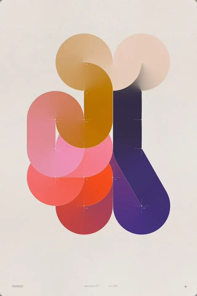Overlapping geometric shapes with warm-to-cool color study, geometric, abstract, warm