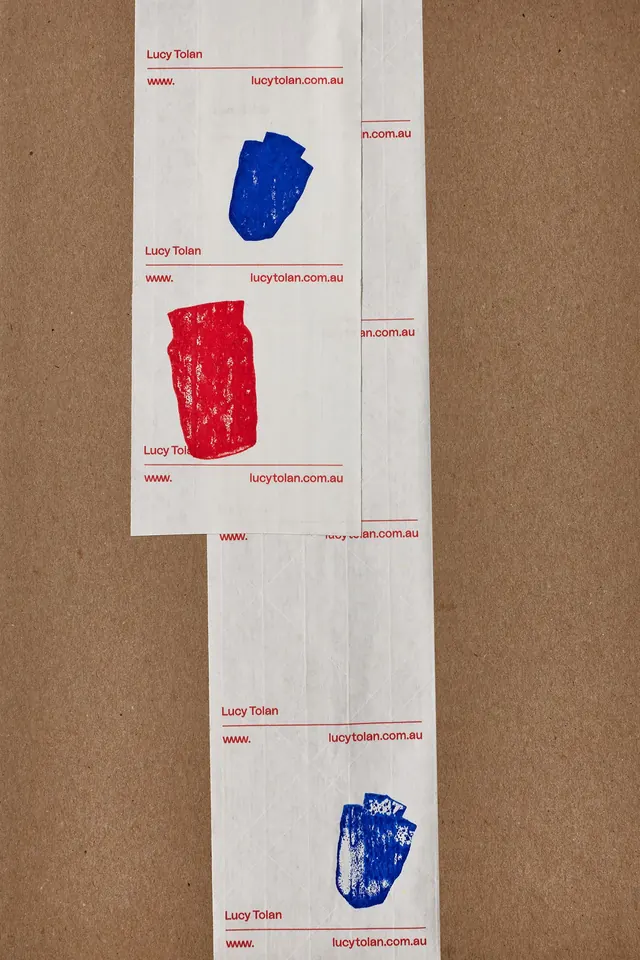 Lucy Tolan distressed sticker labels, minimal, editorial, light