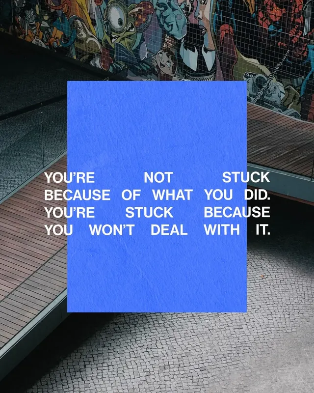 Cobalt typography poster over street mural, minimal, editorial, dark
