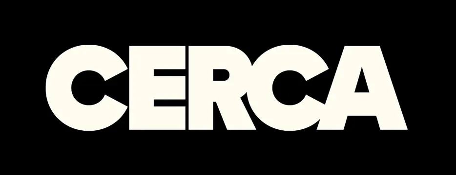 CERCA logotype with cutout letter forms, minimal, geometric, dark