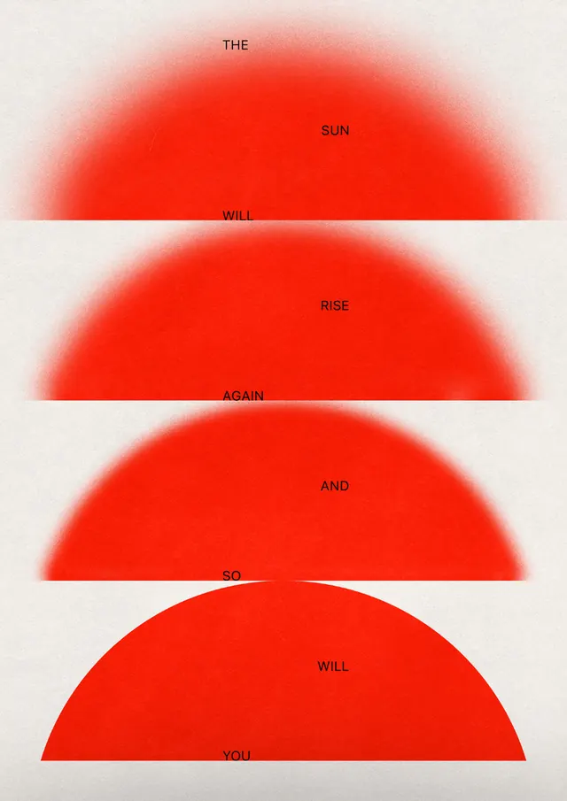 Red gradient sunburst graphic system, minimal, gradient-heavy, warm