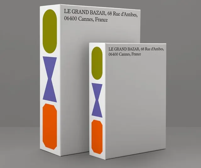 Le Grand Bazar modular identity system, minimal, geometric, light
