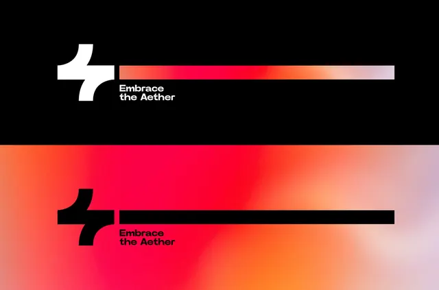 Geometric icon + type specimen with dual-tone gradient, minimal, gradient-heavy, dark