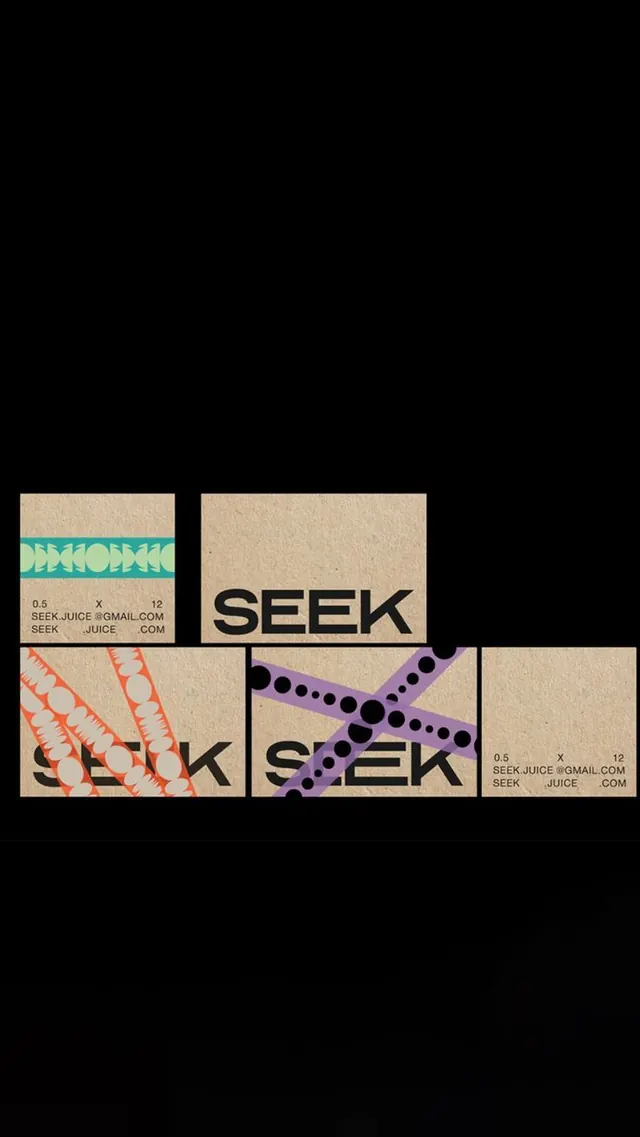 Seek juice modular logo system with pattern overlays, minimal, geometric, earthy