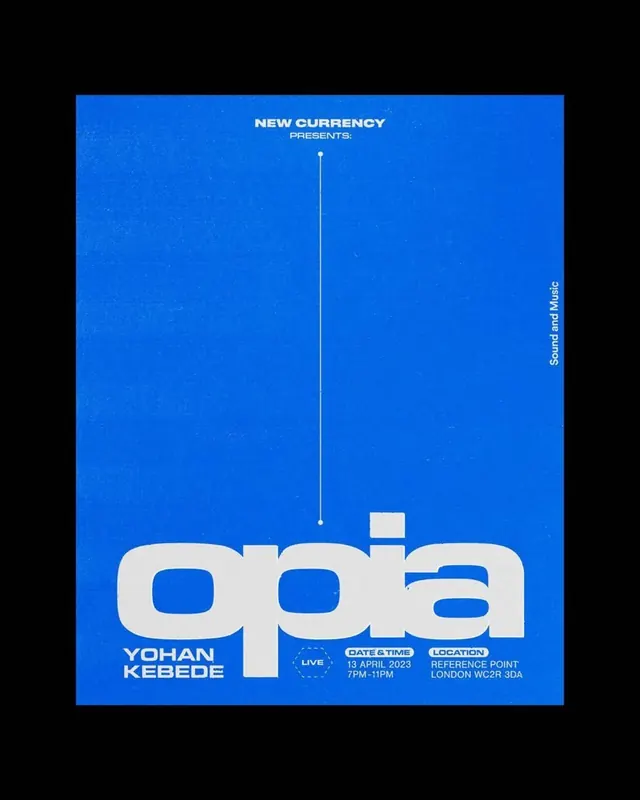 New Currency event poster, minimal, technical, dark