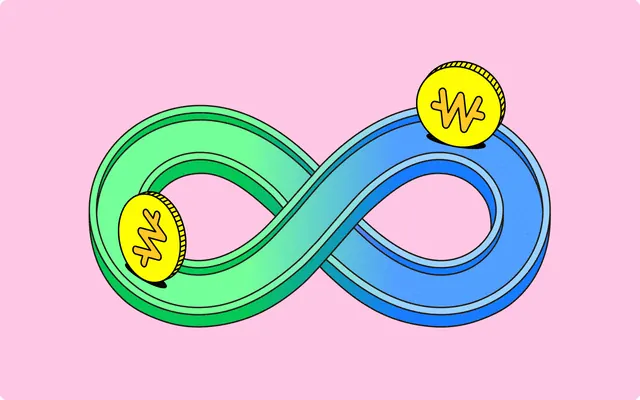 Infinity loop logo with yellow accents, flat, abstract, light