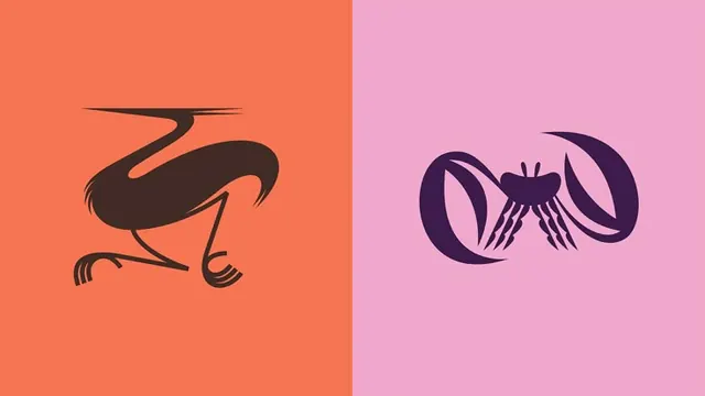Two-tone silhouette bird logo with neon color split, minimal, flat, warm