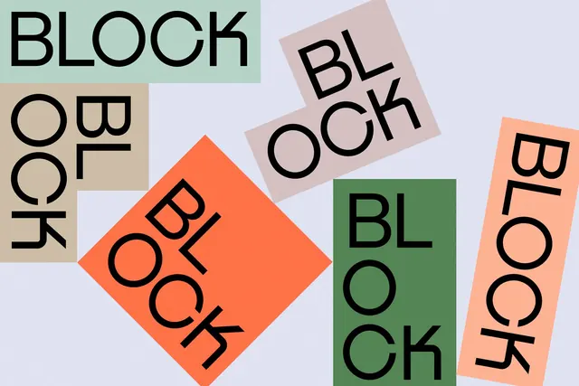 BLOCK rotated type system, geometric, minimal, high-contrast