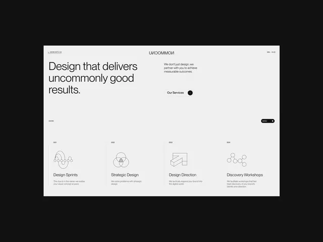 Uncommon Design consulting homepage, minimal, corporate-clean, light
