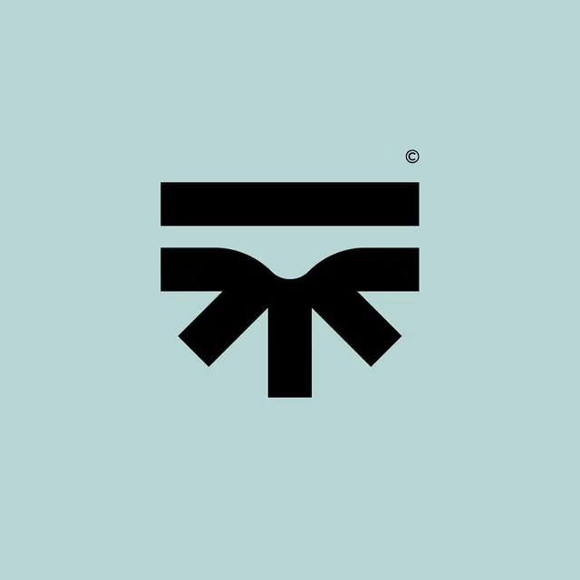 Bow and bar symbol on pale teal, minimal, geometric, dark