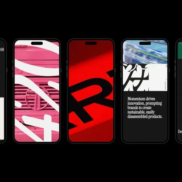 Smartphone display portfolio mockup with color-blocked abstracts, geometric, abstract, dark