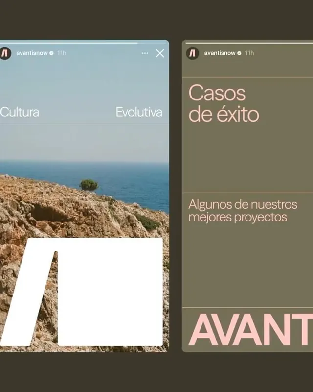 Avanti studio brand split-screen Instagram story, minimal, corporate-clean, light