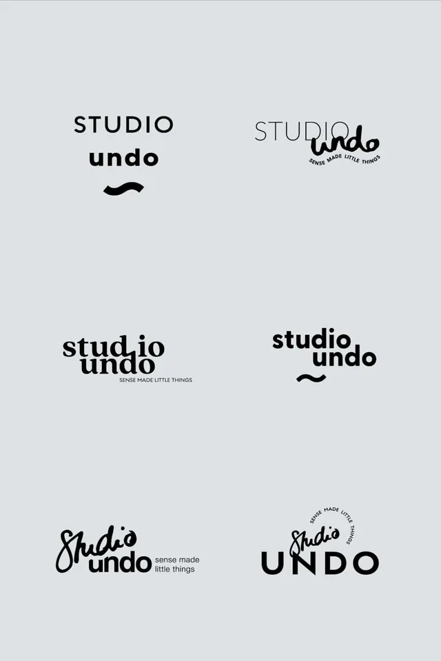 Studio undo logotype and wordmark variations, minimal, monochrome, dark