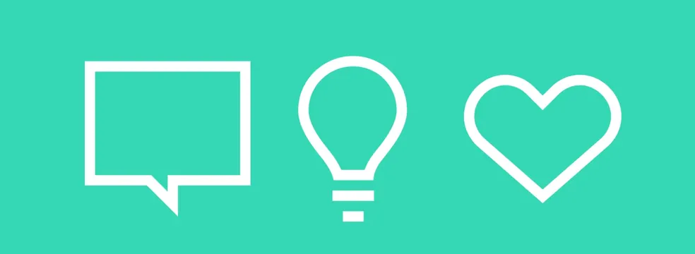 Message, idea, and heart icon set, minimal, line-art, vibrant