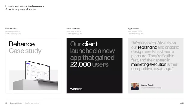 Widelab typography system with three use scales, minimal, corporate-clean, light
