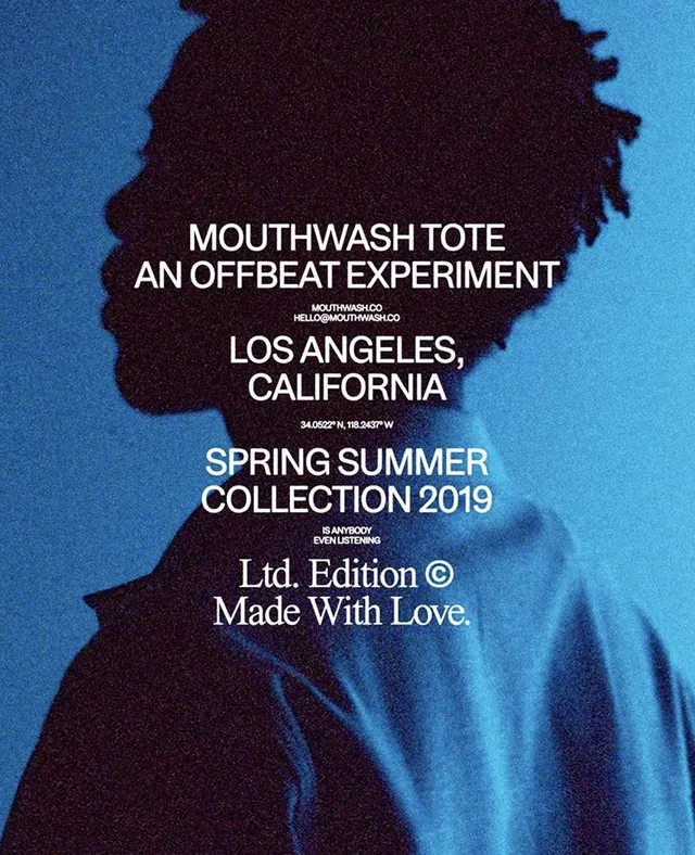 Mouthwash Tote silhouette campaign poster, editorial, dark-mode, dark