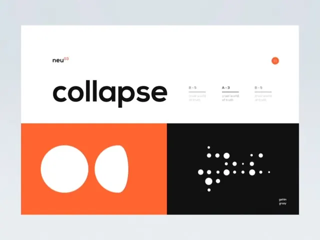 Collapse typography specimen orange-black split, minimal, geometric, light