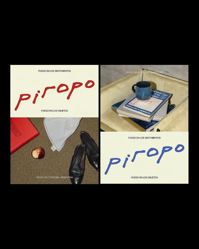 Piropo identity with split visual metaphor, editorial, minimal, dark
