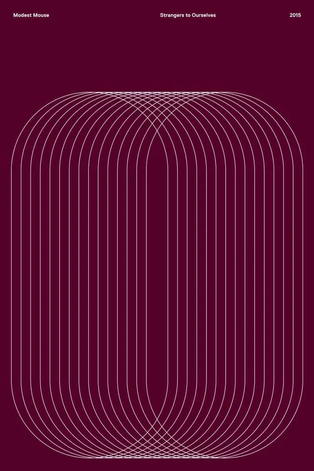 Modest Mouse album cover with concentric line art, minimal, line-art, dark