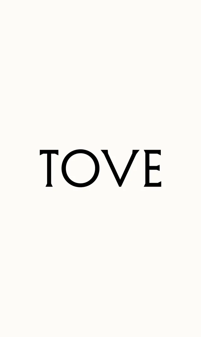TOVE serif wordmark in off-white, minimal, monochrome, dark