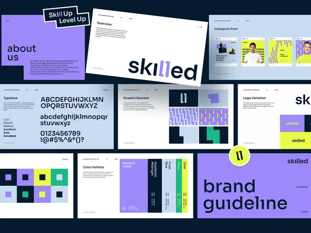 Skill Up brand guidelines: typography and color system, minimal, corporate-clean, neon
