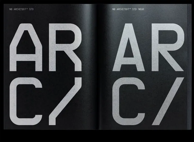 AR C7 architectural typeface specimen, minimal, technical, dark
