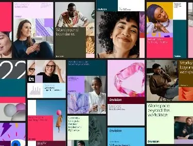 Colorful portfolio grid with diverse portraits, playful, editorial, vibrant