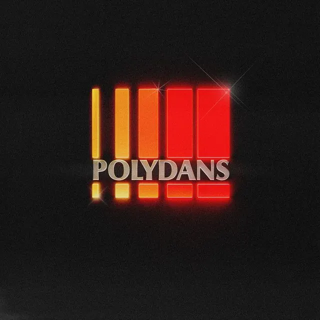 Polydans neon glow logo, geometric, dark-mode, dark