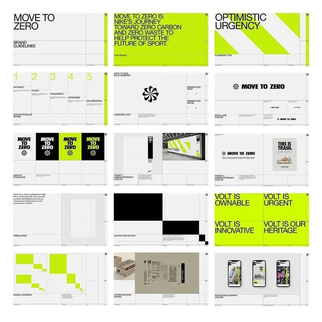 Nike Move to Zero brand guidelines, geometric, corporate-clean, dark