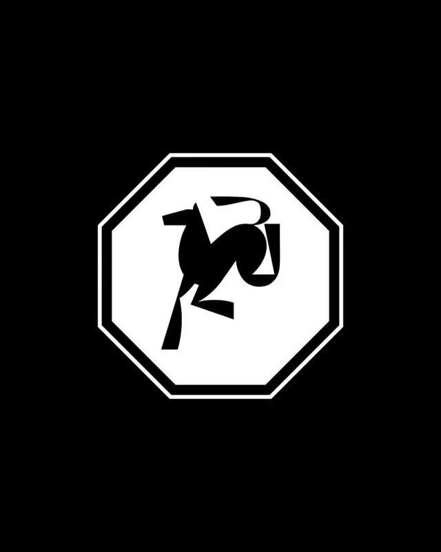 Geometric octagonal logo with stylized animal mark, minimal, geometric, dark