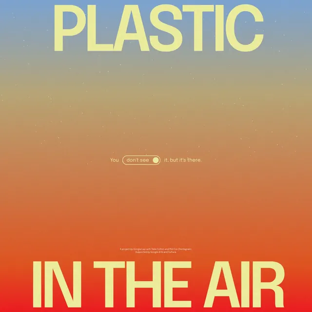 Plastic in the Air environmental poster, editorial, minimal, warm